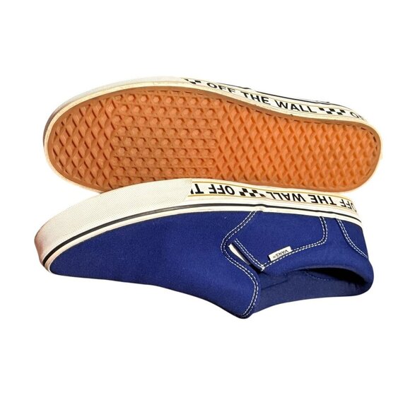 Vans Blue Slip-On Canvas Shoes With "Off The Wall" Sole Design mens size 13 - Picture 9 of 10